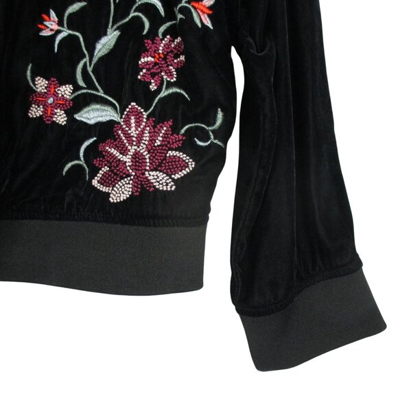 a.n.a. Womens Velvet Jacket XXL Black Full Zip Pockets Rose Embroidery Lined - Picture 2 of 8